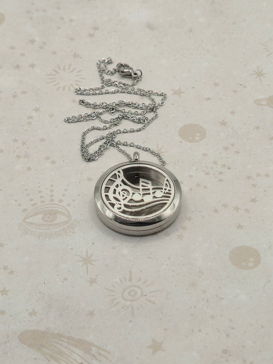 304 Stainless Steel Diffuser Locket Pendant Necklace, Stainless Steel Colour: Music Note Design